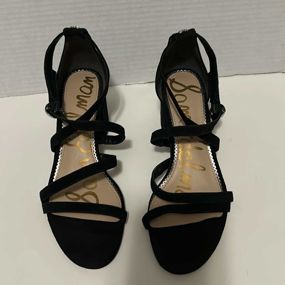 Sam Edelman women’s block heel black suede sandal, Size 7.5